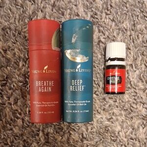 Young Living Breathe Again and Deep Relief Roll-Ons with Christmas Spirit Oil